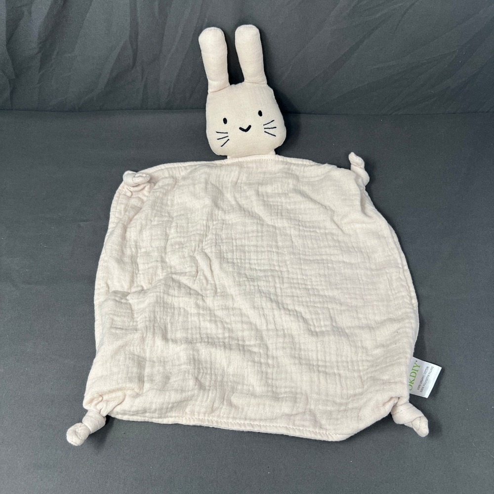 OKDIY Bunny Security Blanket Beige Organic Cotton Muslin Lovey Snuggler 11inch